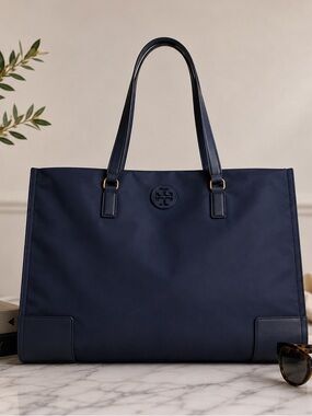 NEW!! Tory Burch Ella Large Nylon Tote Navy Blue & Gold  NWOT